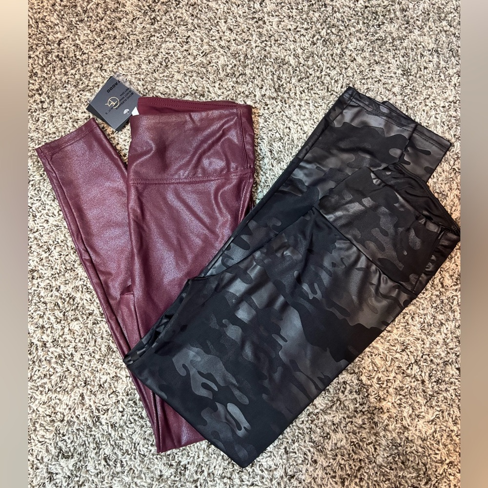 Burgundy and Black Camouflage Leggings